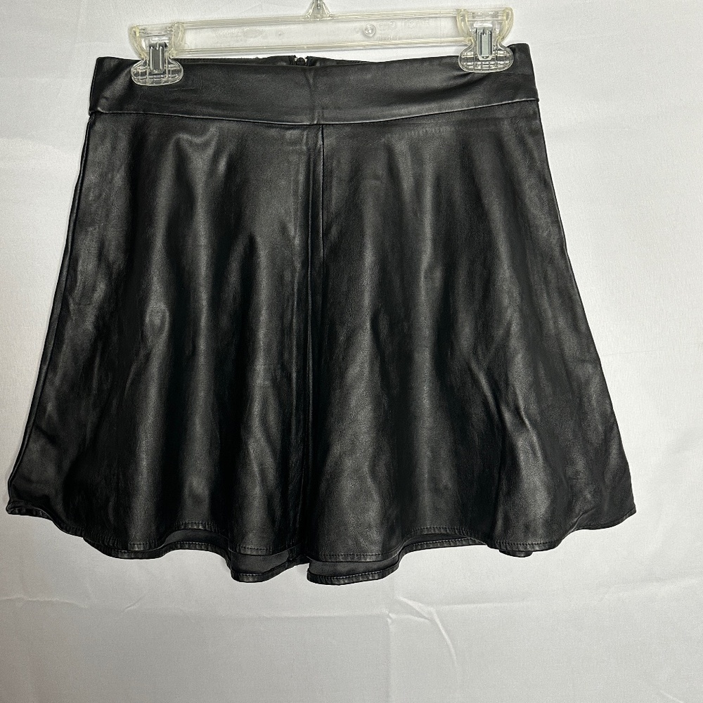 Stoosh Black Faux Leather Skater Skirt